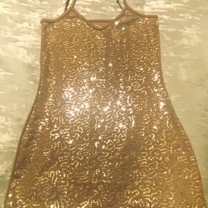 Sequined V Neck Tank Long Shimmery Party Tank Top Size Small Super Stretchy